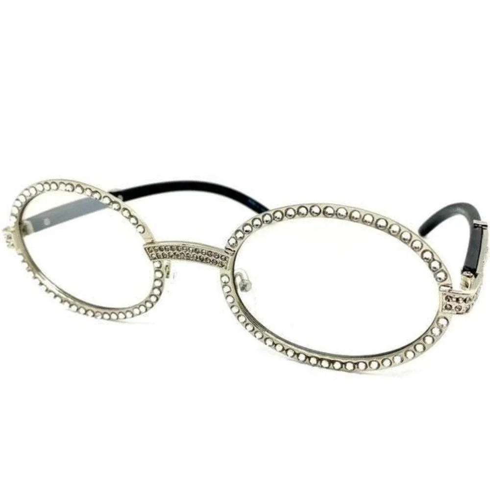 Eyeglasses Silver Metal Frame Clear Tinted Lens‎ Buffs Cholo Style Diamond Style